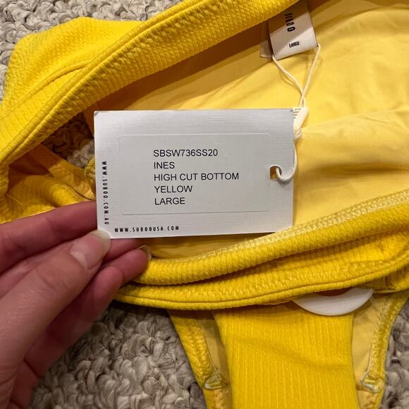 NWT Suboo Ines High Cut Bikini Bottom Sz L Yellow Swim Beach Vacation - Picture 3 of 8
